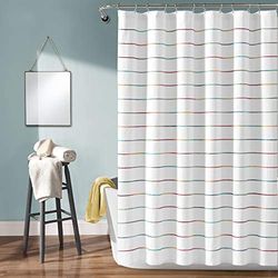 Lush Decor Rideau de Douche en Coton Teint à Rayures ombrées, 182,9 cm de Large x 182,9 cm de Long, Arc-en-Ciel – Rayures touffetées colorées – Rideau de Douche ombré – Décoration de Salle de Bain
