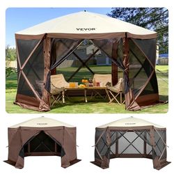 VEVOR Gazebo schermtent, 3 x 3 m, 6-zijdige pop-up campingluifel, schuiltent met gaasramen, draagbare draagtas, grondpalen, grote schaduwtenten voor buiten, camping, gazon en achtertuin