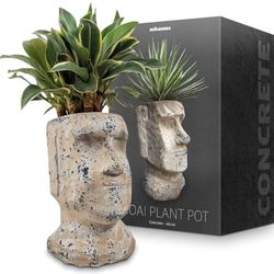 Mikamax – Moai Plant Pot – Moai Île De Pâques Pot De Fleurs – Pot De Fleurs – Easter Island Moai Planter – Concrete Flower Pots – Ø 40 X 24 X 24 Cm