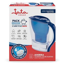 Jata Hogar HJAR1001 - Caraffa con filtro acqua da 2,5 litri, con 6 cartucce ioniche, riduce calce, cloro e residui di rame, acqua aromatizzata e purezza.