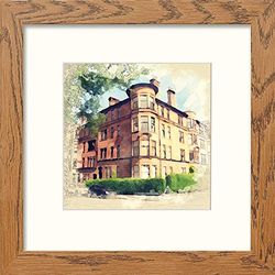 Lumartos, Glasgow Tenement Contemporary Home Decor Wall Art Watercolour Print, Dark Wood Frame, 14 x 14 Inches