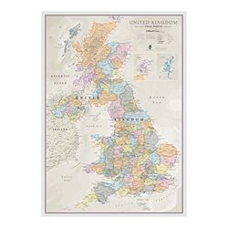 UK Map - Classic Wall Map Of The United Kingdom Poster - Front Lamination – A1, 84 x 59cm