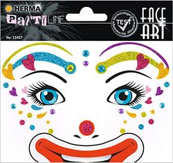 HERMA 15427 Face Art Sticker Clown, dermatologisch getest, verwijderbare glitter-gezichtsstickers, tijdelijke tatoeages voor carnaval, Halloween, festival, kinderen, verjaardag, kleurrijk