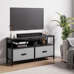 Zstar TV-standaard commode met 2 laden, entertainment center voor 50 inch tv, verstelbare poten, metalen frame, comodetekast voor woonkamer, hal, slaapkamerdecoratie