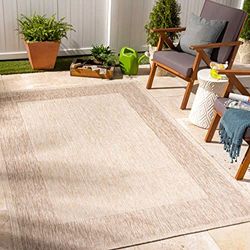 Surya Crete - Tappeto per esterni, moderno, per interni ed esterni, per giardino, patio, giardino, stile boho, facile da pulire, tappeto grande, 160 x 213 cm, beige e crema