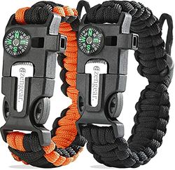 aZengear Bracelets de survie en paracorde (Lot de 2) allume-feu en silex et acier, sifflet, boussole, longueur de bracelet réglable pour camping, survie en pleine nature, kit d'urgence