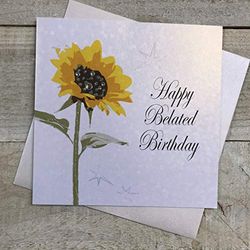 WHITE COTTON CARDS Carte d'anniversaire Happy belated Tournesol Carte d'anniversaire, Blanc