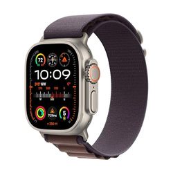 Apple Watch Ultra 2 (GPS + Cellular 49 mm) Smartwatch - Robuuste kast van titanium - Indigo Alpine‑bandje Large. Conditie bijhouden, nauwkeurige gps, actieknop, extra lange batterijduur, CO₂-neutraal