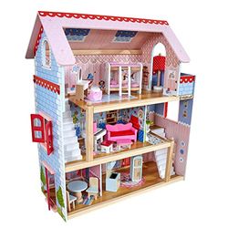 KidKraft Casa de bonecas de madeira Chelsea Cottage com móveis e acessórios para mini bonecas de 12 cm, casa para miniaturas figas, brinquedos meninos e meninas a partir de 3 anos (65054)