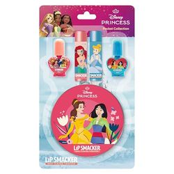 Lip Smacker Princess Beauty Pocket Collection, Set de 4 Piezas de Maquillaje Infantil Princesas Disney con Bálsamos Labiales y Esmalte de Uñas en un Bonito Estuche de Regalo