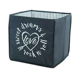 roba Caixa de armazenamento para crianças - Rock Star Baby 3 - recipiente de lona de tecido para brinquedos - decoração para quarto infantil - antracite / branco