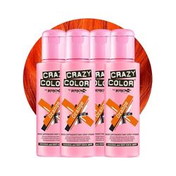 Crazy Color Vibrant Orange Semi-Permanent 4 Pack Quad Hair Dye. Highly Pigmented Vibrant Copper Conditioning & Oil Nourishing Vegan Formula | No Bleach or Ammonia | 400ml