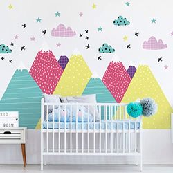 Stickers muraux Enfants - Décoration Chambre bébé - Autocollant Sticker Mural géant Enfant Montagnes scandinaves NEKA - 110x165cm