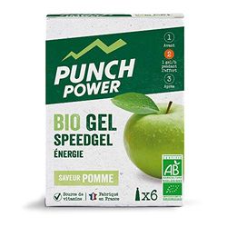 PUNCH POWER - SPEEDGEL Pomme - Boîte 6 gels x 25 g - Gel Energetique d'Endurance - Bio - Sans Colorant - Sans Conservateur - Sans arôme artificiel - Sans Gluten - Marque Française