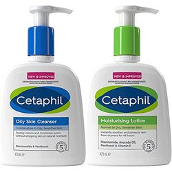 Cetaphil Oily Skin Cleanser, Face Wash, 473ml, For Combination to Oily Sensitive Skin & Face & Body Moisturiser, 473ml, Moisturising Lotion For Normal To Dry, Sensitive Skin