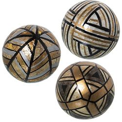 DRW Set van 3 parelmoerballen met hoeken in goud, wit en zwart, 10 cm