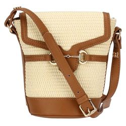 THUN - Straw and Faux Leather Bucket Bag, Main Material 65% PP, 35% Cotton, Lining 100% Polyester, Trimming 100% Polyester, Metal, Always With Me Collection, 11.5 x 9.5 x 17.5 cm
