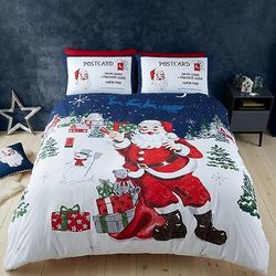 Catherine Lansfield Retro Father Christmas Reversible King Duvet Cover Set with Pillowcases Navy Blue