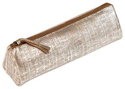 Clairefontaine 410044C Pennenetui, driehoekig, 22 x 6 x 6 cm, van echt lamsleer, Kleo-Pathra, zilverkleurig