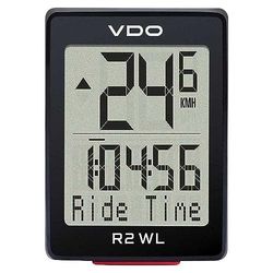 VDO R2 WL ATS: Ordinateur de vélo noir avec capteur de vitesse, écran LCD, montage sur guidon, données de conduite essentielles