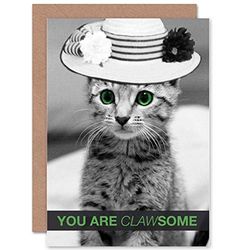 Wee Blue Coo CARD GREETING FRIENDSHIP CUTE CAT HAT CLAW AWESOME GIFT