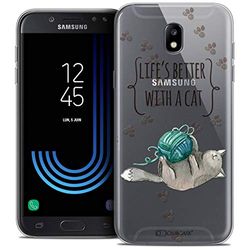 Caseink Hoes voor Samsung Galaxy J7 2017 J730 (5.5) Beschermhoes Case [Crystal Beschermhoes Case Gel HD Collectie Quote Design Life's Better With a Cat - Flexibel - Ultra Thin - Gedrukt in Frankrijk]