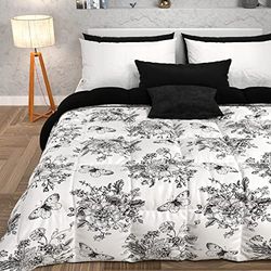 PETTI Artigiani Italiani - Couette d'hiver, Couette d'hiver et Couette Double Face, Couleur Unie et Impression numérique botanique Noire, 100% Microfibre hypoallergénique, fabriquée en Italie