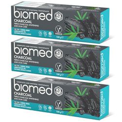 Biomed Charcoal 98% naturalna wybielająca pasta do zębów/Pielęgnacja dziąseł, bambusowy węgiel drzewny/wegański, SLS Free 3x100g