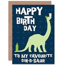 Wee Blue Coo Birthday Happy Fun Dinosaur Alcohol Gin-o-saur Gift Sealed Greeting Card Plus Envelope Blank inside