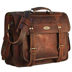 HULSH Bolso vintage de piel para portátil para hombre, de 16 pulgadas, con aspecto rústico