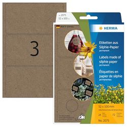HERMA 2075 - Etichette multiuso, 24 fogli, 52 x 100 mm, 3 pezzi per foglio, 72 adesivi, autoadesive, etichette per la casa, opache, in carta di silfia, colore: marrone naturale