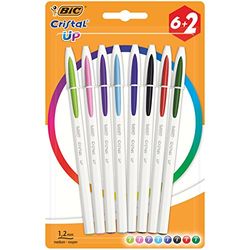 BIC Cristal Up - Penne a sfera, colori assortiti, confezione da 6+2