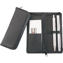 Alassio 2603 - schrijfgerei etui van echt leer, etui in zwart, pennenetui ca. 15 x 6,5 x 2 cm, leren etui voor 3 pennen
