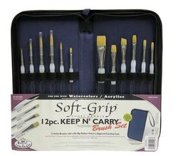 Royal & Langnickel Keep n Carry Artist - Set di pennelli con impugnatura morbida e custodia con cerniera