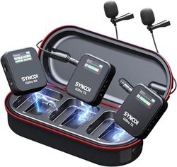SYNCO Microfono lavalier wireless, G2(A2) Pro 2.4G Dual Lapel Mic 150m 8H per lezioni online Vlog Live Stream YouTube per fotocamera smartphone tablet, Wireless-Lavalier-Microfono-Dual-Channel