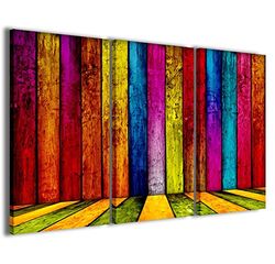 Kunstdruk op canvas, meerkleurig, hout meerkleurig, moderne afbeeldingen van 3 panelen, klaar om op te hangen, 100 x 70 cm
