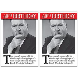 Emotional Rescue 60th Birthday, Greetings Card, Funny Birthday Card For Him,Black & White (Pack of 2)