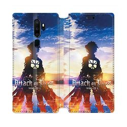 Pokrowiec ochronny ze skóry do modelu Oppo A9 (2020) Manga Attack tytan słońce
