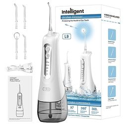 Irrigador bucal inalámbrico, 4 modos de limpieza, 4 puntas de chorro, IPX7, resistente al agua y recargable por USB, limpiador dental eléctrico para viajes y hogar, ortodoncia, cuidado dental