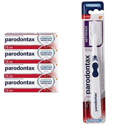 Parodontax Dentifrice Complete Protection Blancheur, 8 Benefices, Contre le Saignement Occasionnel des Gencives, Lot de 4x75ml & Brosse À Dent Nettoyage Souple