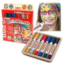 Playcolor Sticks de Maquillage sans Parabènes 10g Make Up Metallic Pocket - 6 Couleurs métalliques Assorties - 01011
