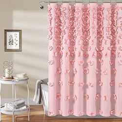 Lush Decor Riley Rideau de Douche 182,9 cm de Large x 182,9 cm de Long, Rose – Rideau de Douche de Luxe avec nœuds – Texture Charmante – Accessoire de Salle de Bain Magnifique et élégant – Décoration