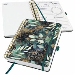 SIGEL JP203 Jolie Agenda giornaliera senza data, Glamorous Leaves, 120 g/m², 16,8 x 21,5 cm, copertina rigida, 240 pagine, verde, nero, gold