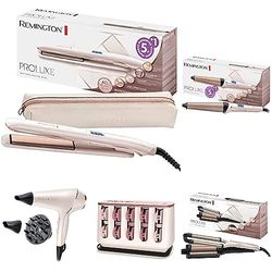 Remington Bundle Set [PROluxe - Technologie Intelligente OPTHeat]: Lisseur Cheveux + Boucleur (Conique 25-38mm) + Boucleur (Waver 4en1) + Bigoudis Cheveux + Sèche-cheveux (2400W, Professionnel)