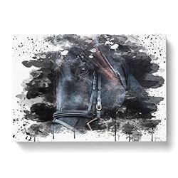 Black Horse Stallion V3 Modern Canvas Wall Art Print Ready to Hang, Framed Picture for Living Room Bedroom Home Office Décor, 60x40 cm (24x16 Inch)