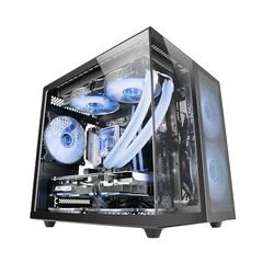 Mars Gaming MC-NOVAM Black, Custom MicroATX Compact Case, Dual Window Continuous Tempered Glass, Dual Chamber Modular Frame, Front Grill, Liquid Cooling Support, USB-C Connector
