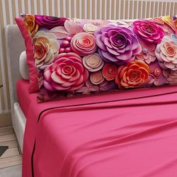 PETTI Artigiani Italiani - Cotton Sheets with Pillowcases in Digital Print, Single Bed Sheet, Single Bed Set, Floral 17 Fuchsia, 100% Made in Italy