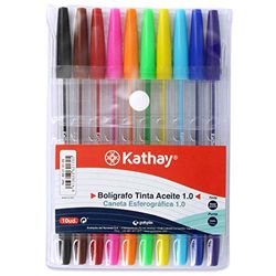 Kathay 86210199. Pack de 10 Bolígrafos de Colores, Tinta Aceite, Punta 1mm