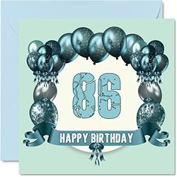 Fun 86th Birthday Cards for Men - Birthday Balloons - Card for Dad Uncle Gran Grandpa Auntie Great Grandad Grandma Mum Nanny, 145mm Greeting Cards, 86th Card