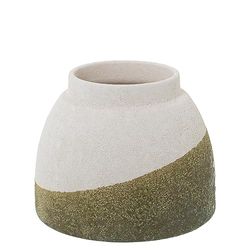 DRW Vaso da tavolo in Ceramica in Beige e Verde Texture Sabbia 17x14cm, Bocca 9 cm